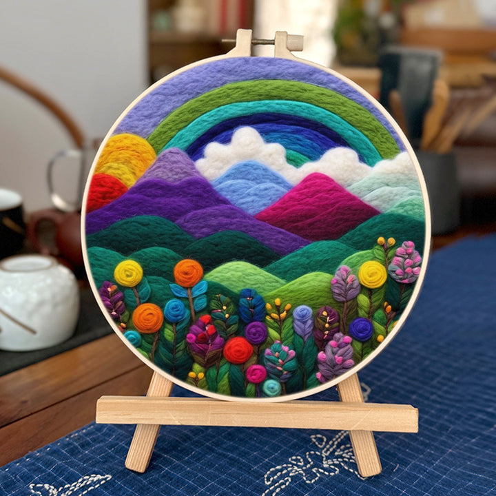 Colorful Mountains beneath a Soft Rainbow Wool Needle Felting Painting Kit