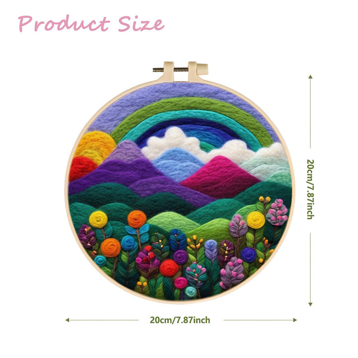 Colorful Mountains beneath a Soft Rainbow Wool Needle Felting Painting Kit