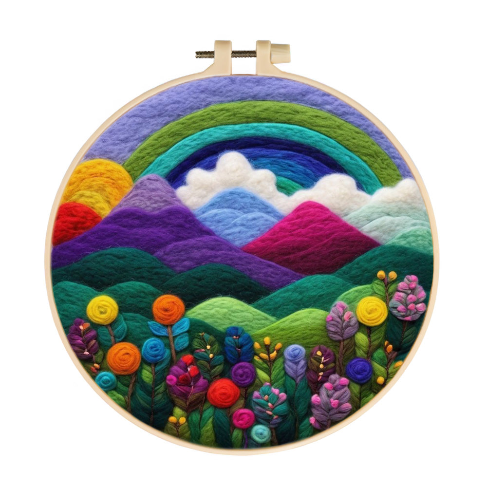 Colorful Mountains beneath a Soft Rainbow Wool Needle Felting Painting Kit