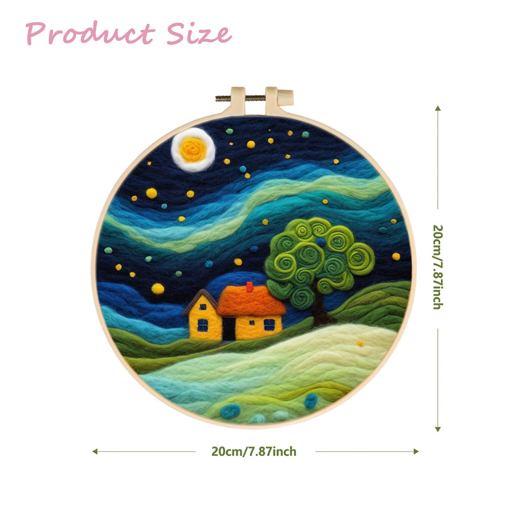 Night Landscape with Cottage and Moonlight Wool Needle Felting Painting Kit