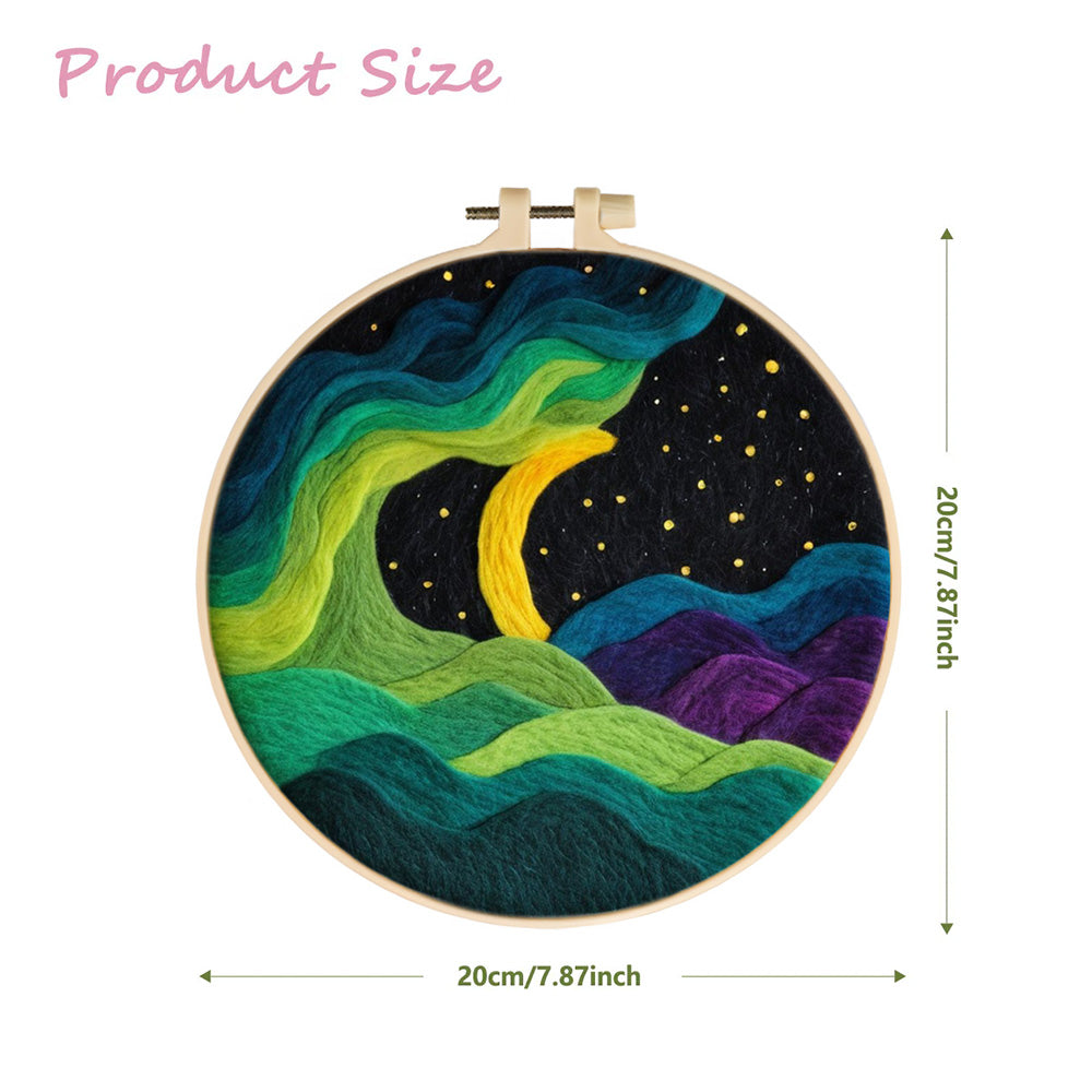 Starry Night Sky with Flowing Light and Hills Wool Needle Felting Painting Kit