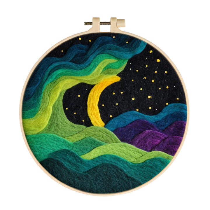 Starry Night Sky with Flowing Light and Hills Wool Needle Felting Painting Kit