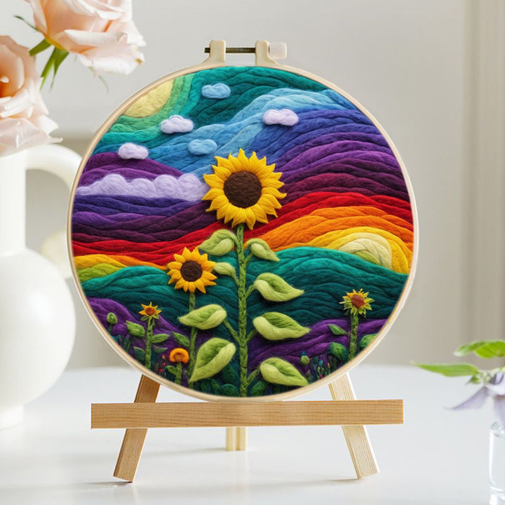 Sunflowers under the Colorful Sky Wool Needle Felting Painting Kit