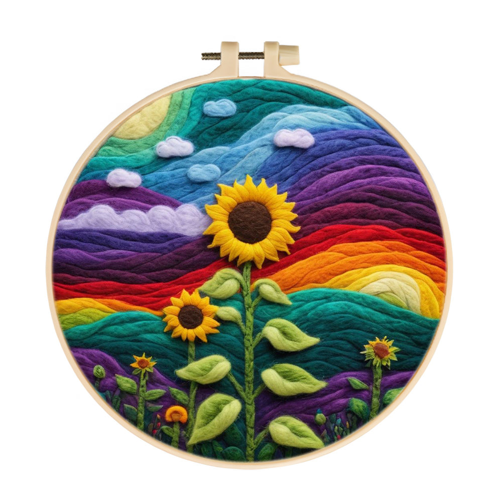 Sunflowers under the Colorful Sky Wool Needle Felting Painting Kit