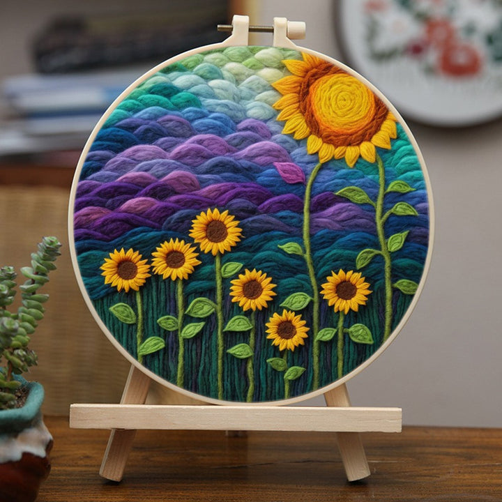 Sunflower Field beneath Colorful Evening Sky Wool Needle Felting Painting Kit