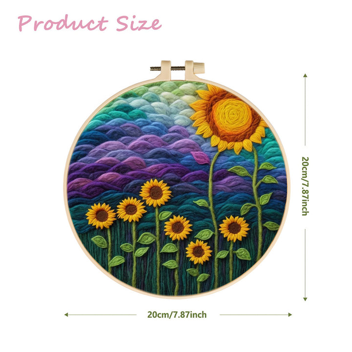Sunflower Field beneath Colorful Evening Sky Wool Needle Felting Painting Kit
