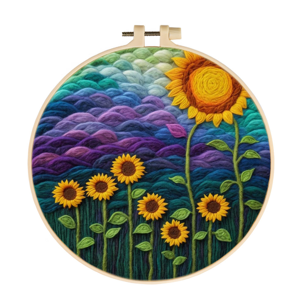 Sunflower Field beneath Colorful Evening Sky Wool Needle Felting Painting Kit