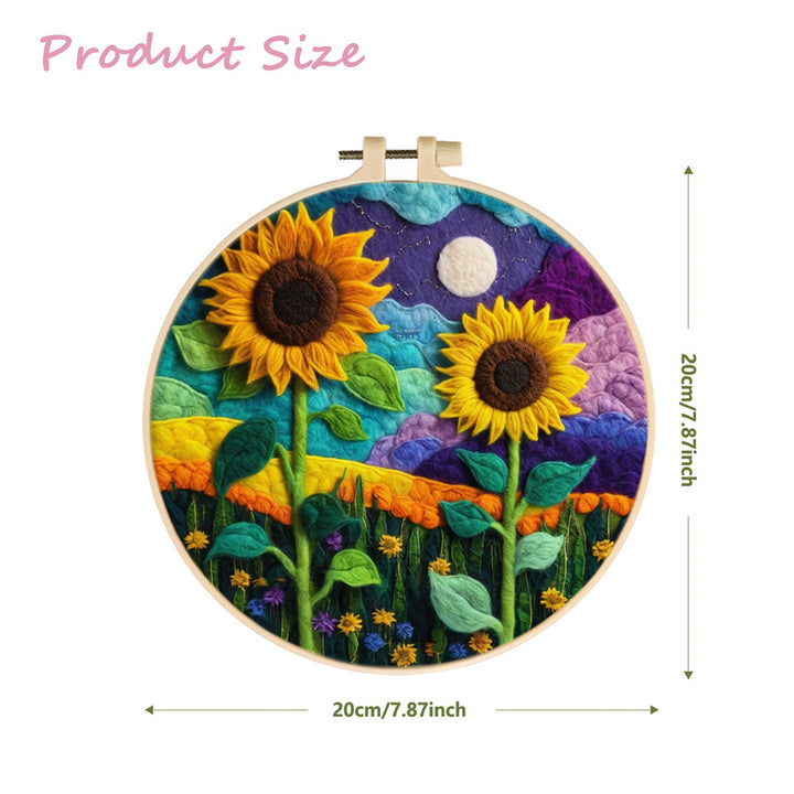 Golden Sunflowers across Colorful Evening Hills Wool Needle Felting Painting Kit