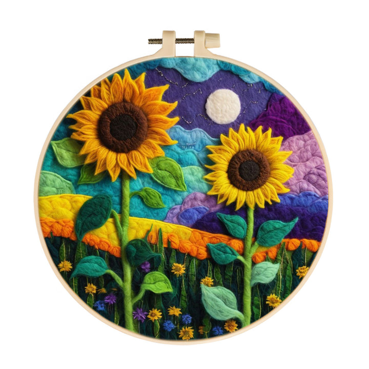 Golden Sunflowers across Colorful Evening Hills Wool Needle Felting Painting Kit