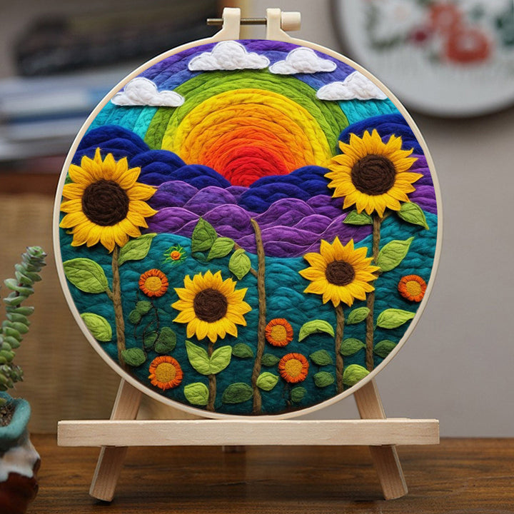 Sunflowers Standing Tall Under a Colorful Sky Wool Needle Felting Painting Kit