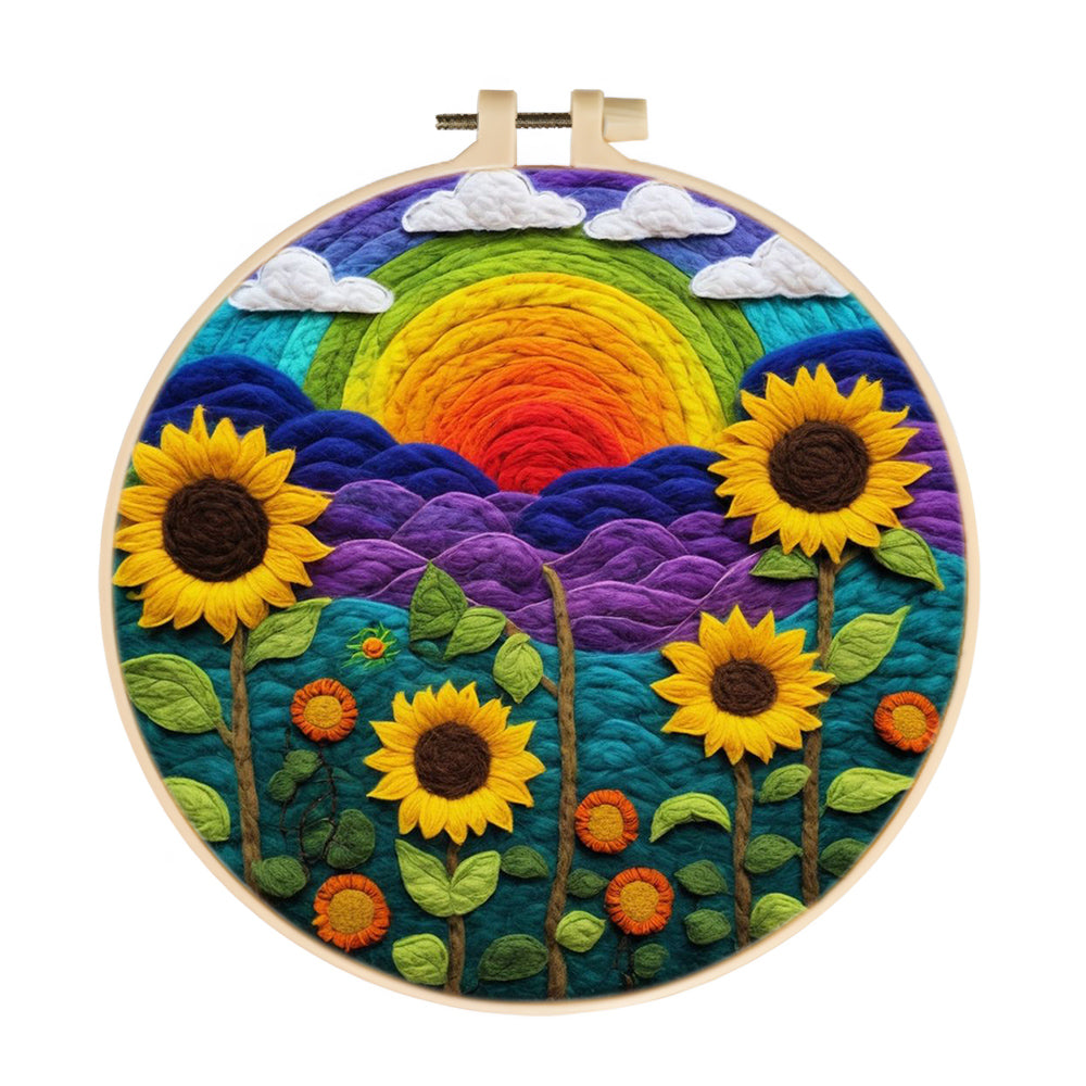 Sunflowers Standing Tall Under a Colorful Sky Wool Needle Felting Painting Kit