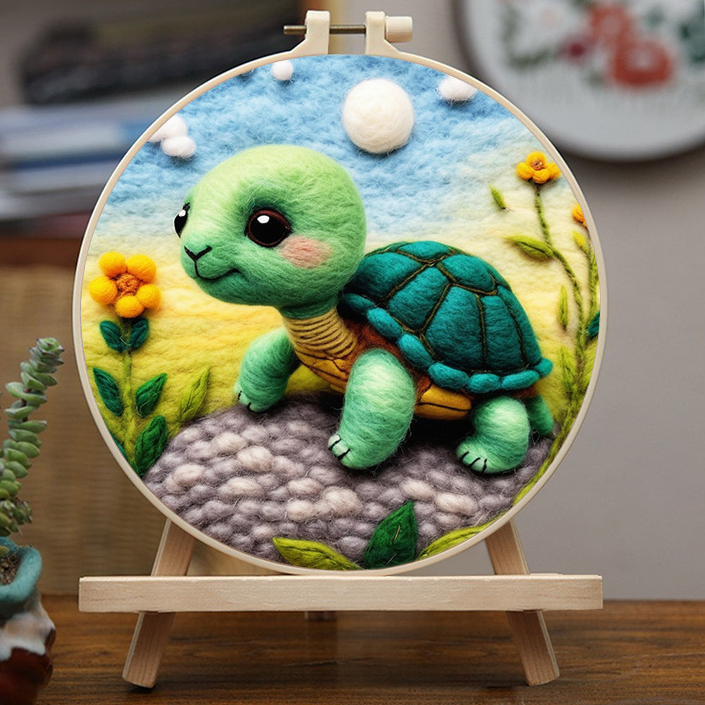 Turtle Enjoying the Bright Day Wool Needle Felting Painting Kit