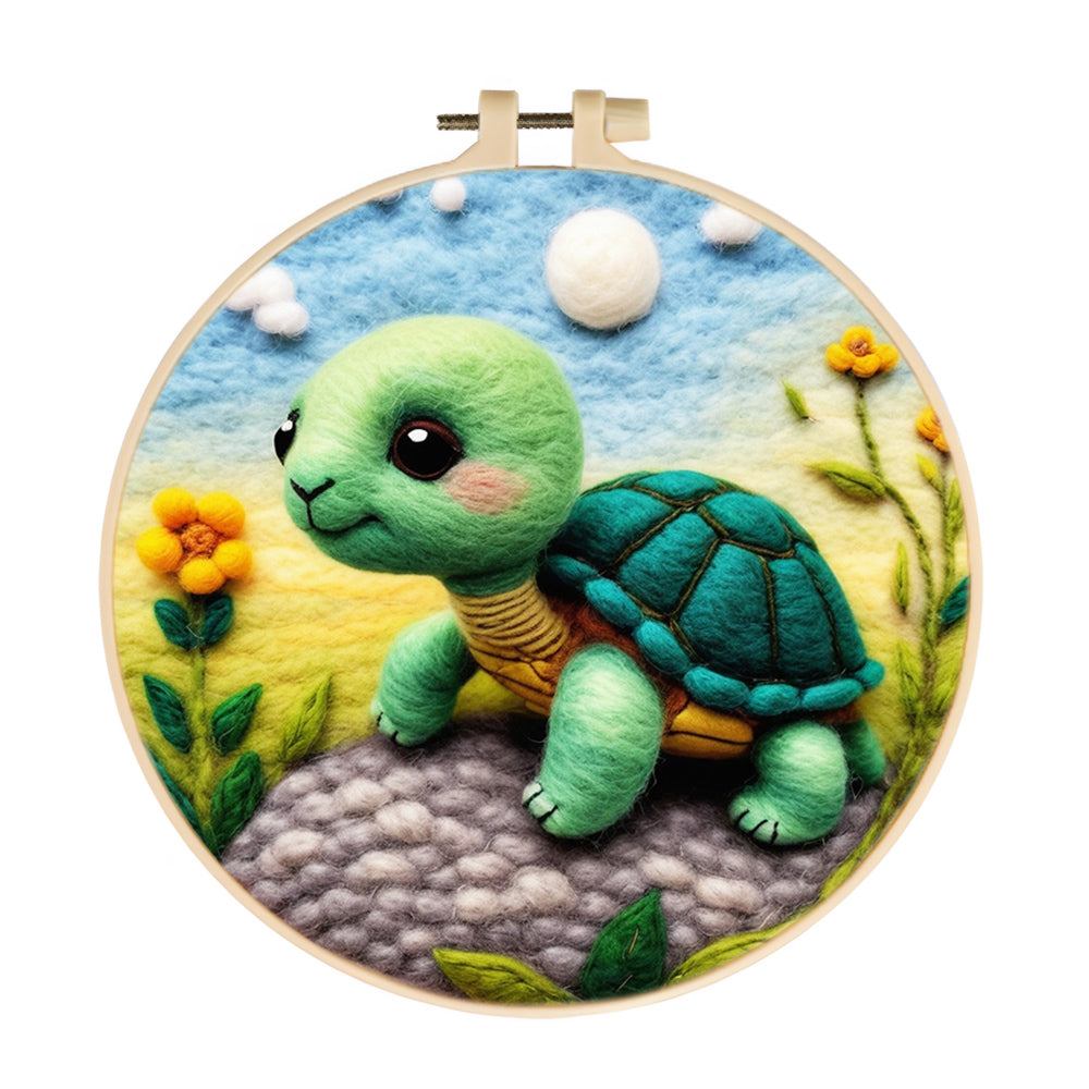 Turtle Enjoying the Bright Day Wool Needle Felting Painting Kit