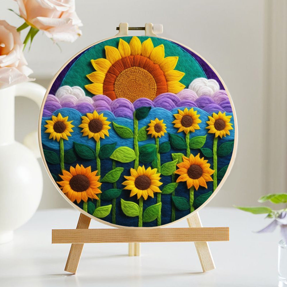 Sunflower Field Glowing at Sunrise Wool Needle Felting Painting Kit