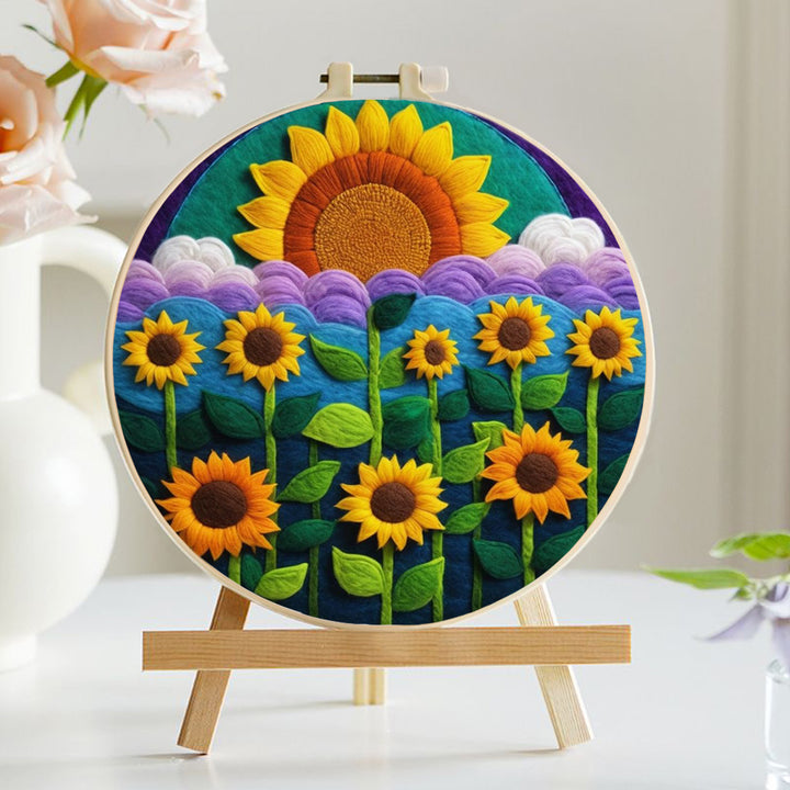 Sunflower Field Glowing at Sunrise Wool Needle Felting Painting Kit