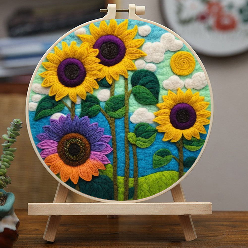 Sunflowers Blooming in a Sunny Sky Wool Needle Felting Painting Kit