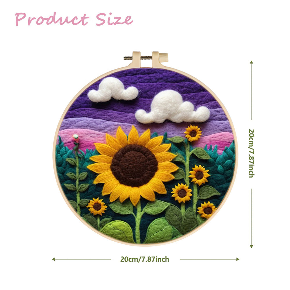 Golden Sunflowers Under a Soft Violet Sky Wool Needle Felting Painting Kit