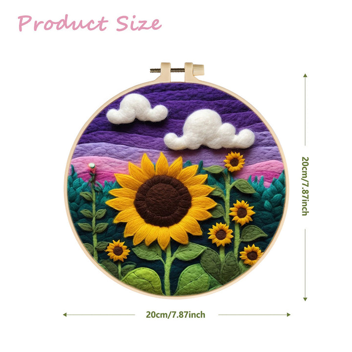 Golden Sunflowers Under a Soft Violet Sky Wool Needle Felting Painting Kit
