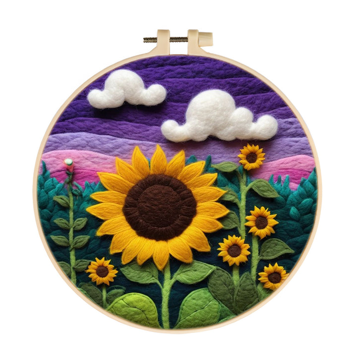 Golden Sunflowers Under a Soft Violet Sky Wool Needle Felting Painting Kit