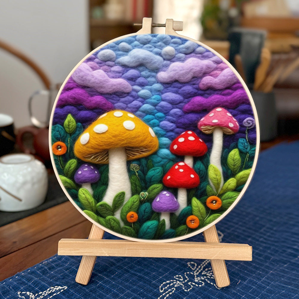 Whimsical Mushrooms under a Dreamy Sky Wool Needle Felting Painting Kit