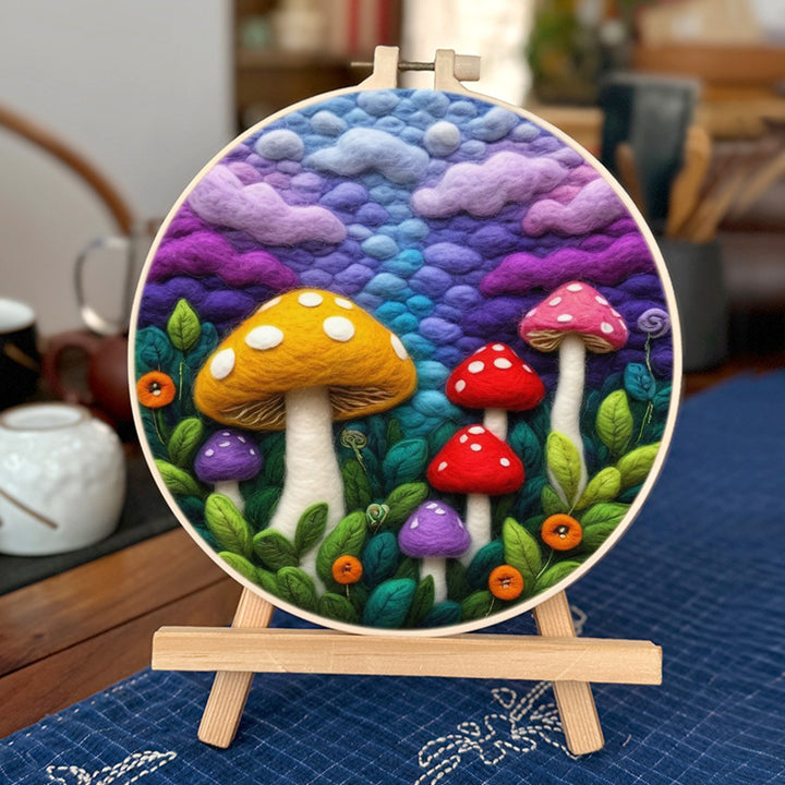 Whimsical Mushrooms under a Dreamy Sky Wool Needle Felting Painting Kit