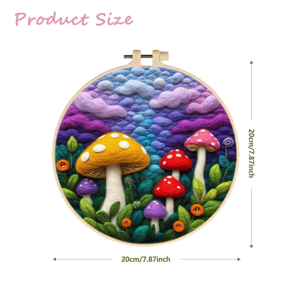 Whimsical Mushrooms under a Dreamy Sky Wool Needle Felting Painting Kit