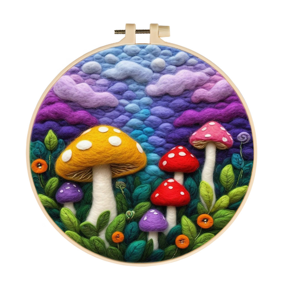 Whimsical Mushrooms under a Dreamy Sky Wool Needle Felting Painting Kit