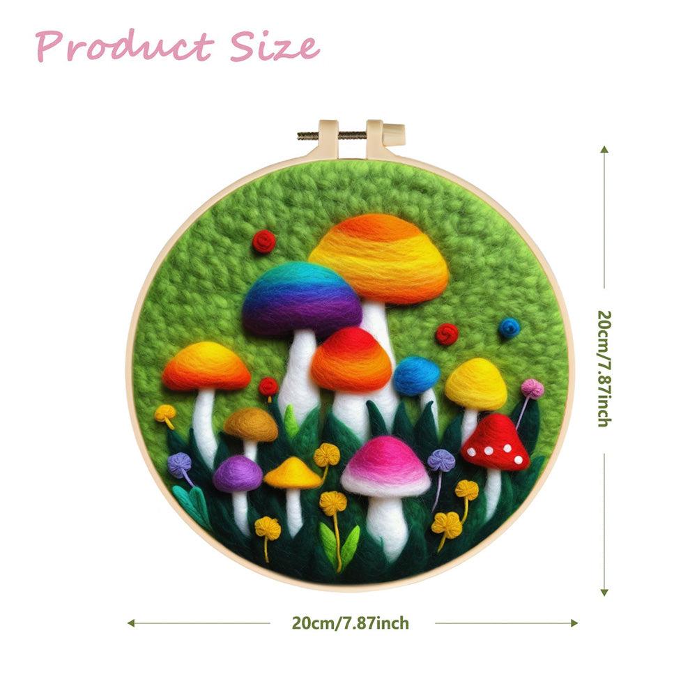 Colorful Mushrooms in a Green Meadow Wool Needle Felting Painting Kit