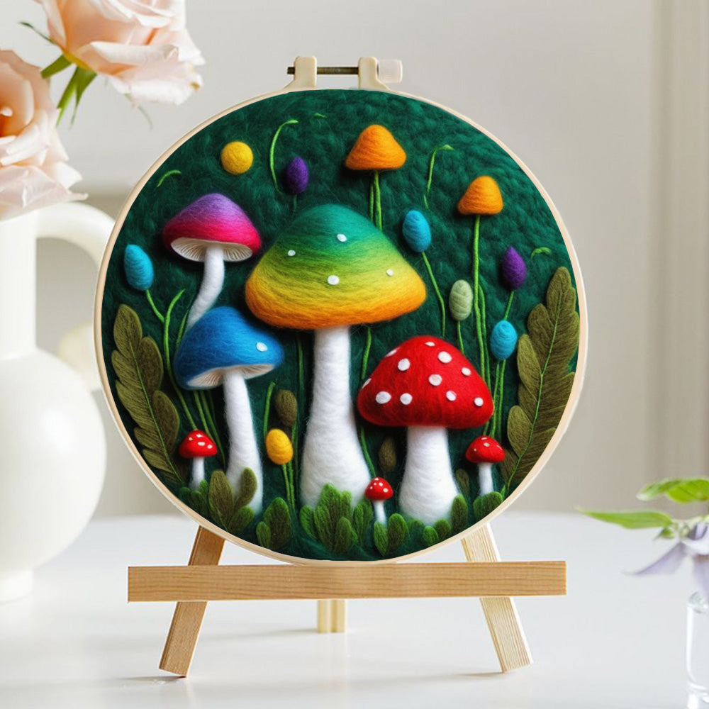 Colorful Mushrooms in Enchanted Forest Wool Needle Felting Painting Kit