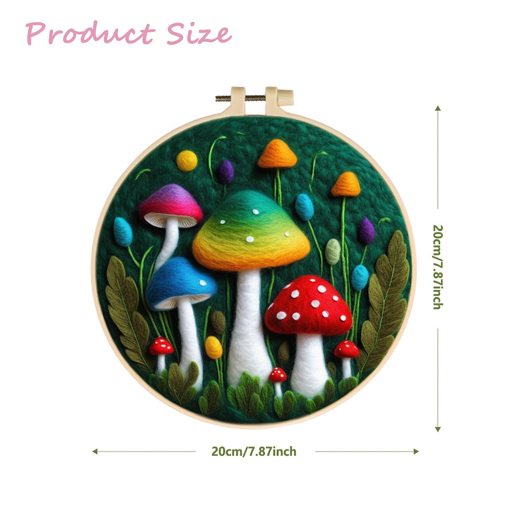 Colorful Mushrooms in Enchanted Forest Wool Needle Felting Painting Kit