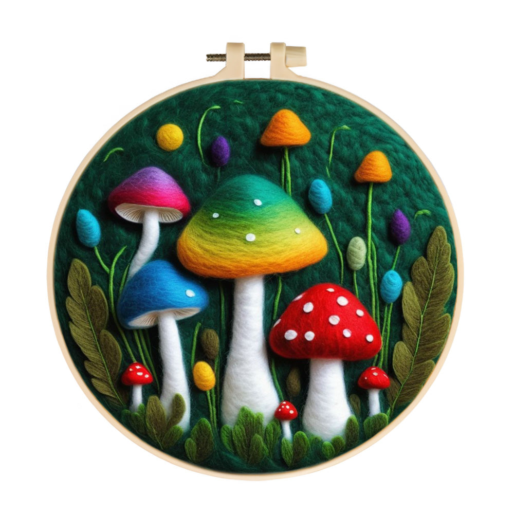 Colorful Mushrooms in Enchanted Forest Wool Needle Felting Painting Kit
