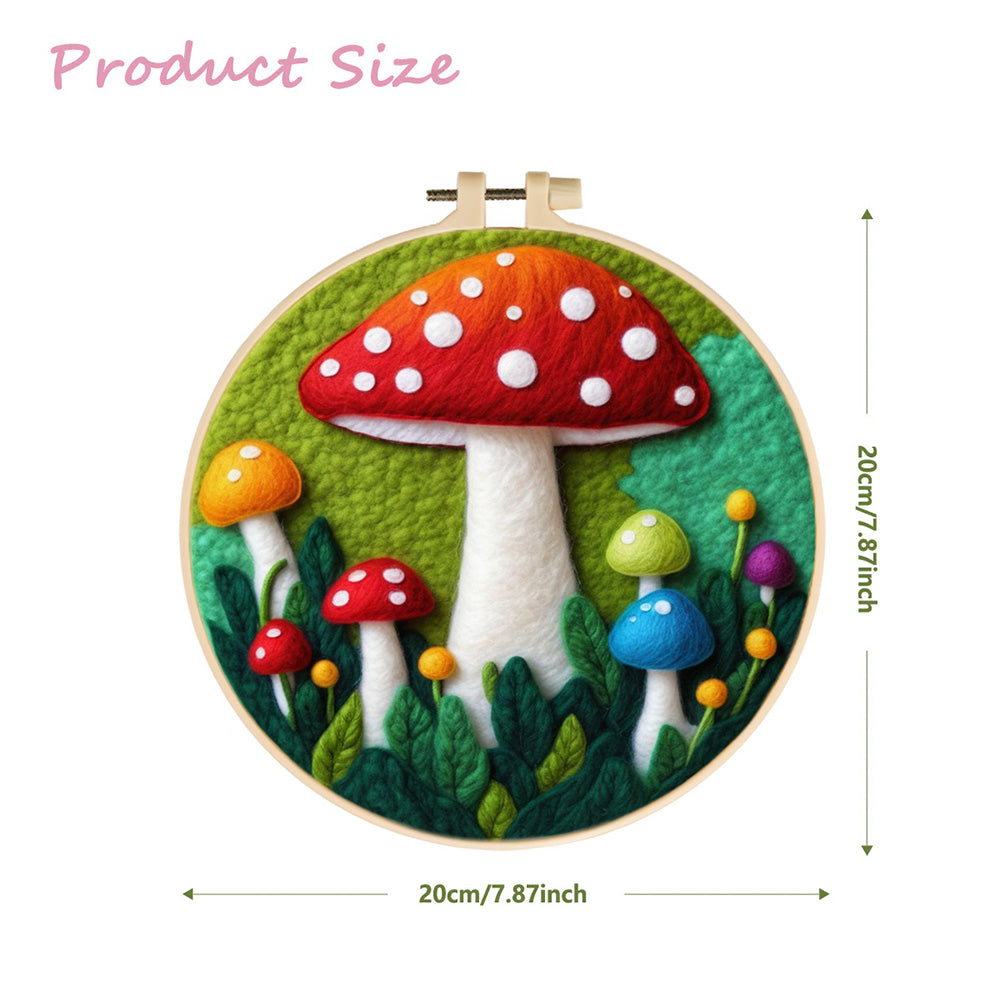 Whimsical Red Mushroom Forest Scene Wool Needle Felting Painting Kit