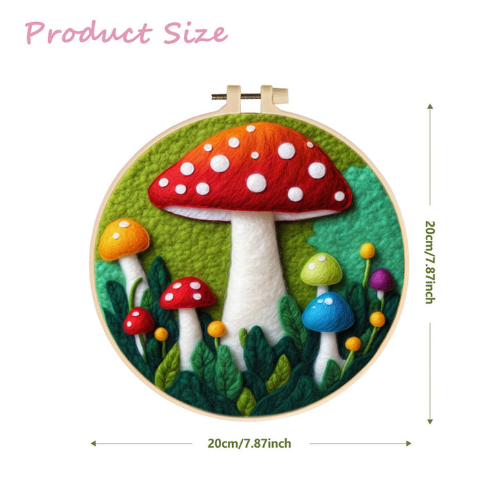 Whimsical Red Mushroom Forest Scene Wool Needle Felting Painting Kit