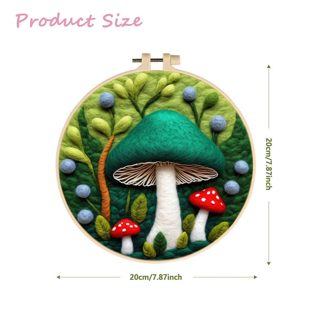 Green Mushroom with Soft Botanical Details Wool Needle Felting Painting Kit