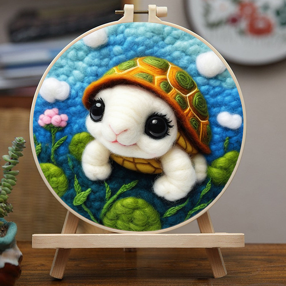 Happy Turtle Moving Through Plants Wool Needle Felting Painting Kit