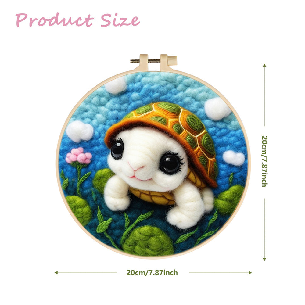 Happy Turtle Moving Through Plants Wool Needle Felting Painting Kit