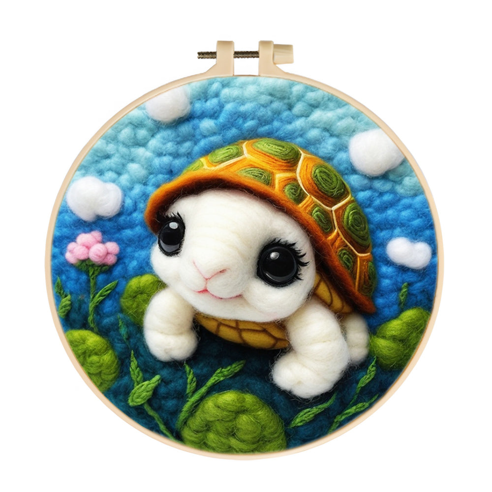 Happy Turtle Moving Through Plants Wool Needle Felting Painting Kit