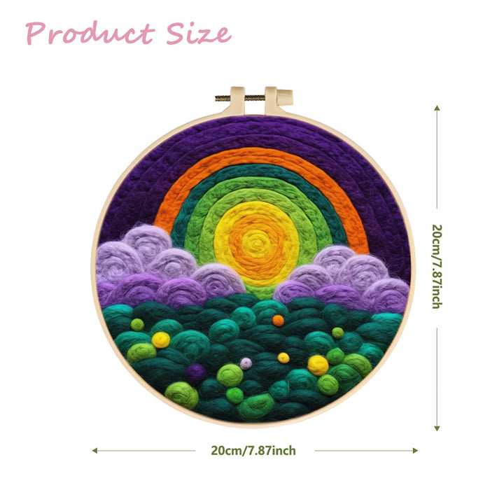 Golden Sun beneath a Layered Rainbow Wool Needle Felting Painting Kit