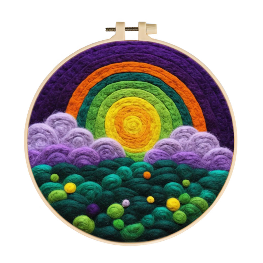 Golden Sun beneath a Layered Rainbow Wool Needle Felting Painting Kit