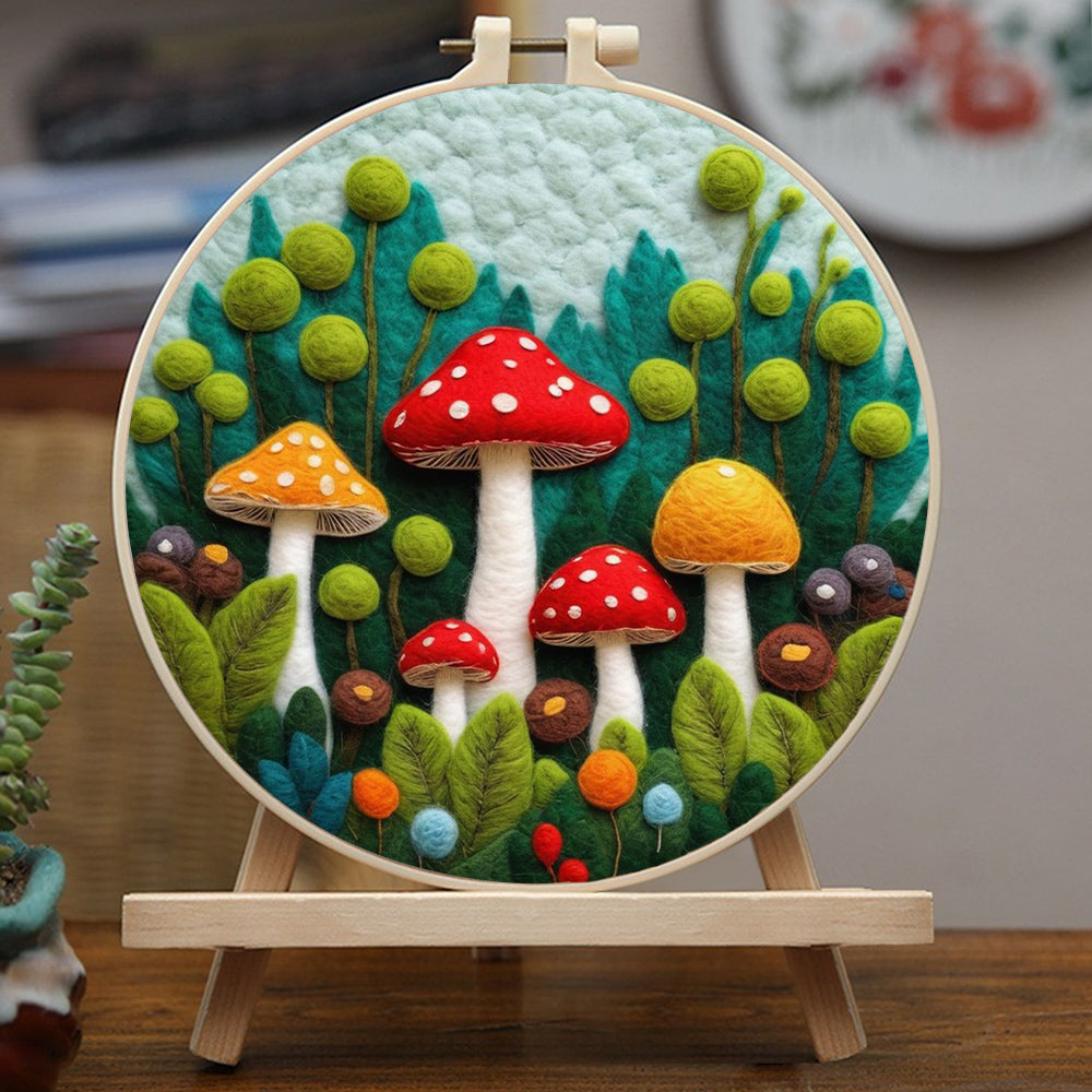 A Mushroom Patch in the Forest Wool Needle Felting Painting Kit