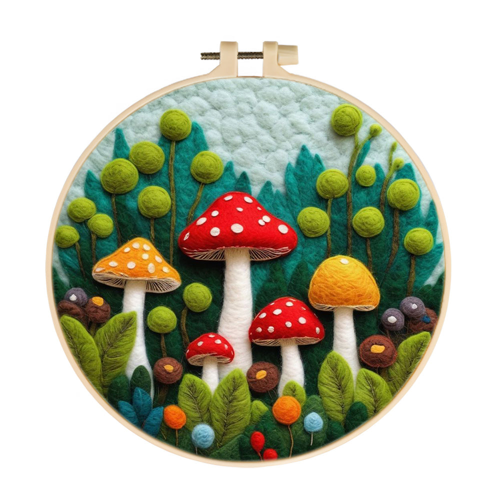 A Mushroom Patch in the Forest Wool Needle Felting Painting Kit