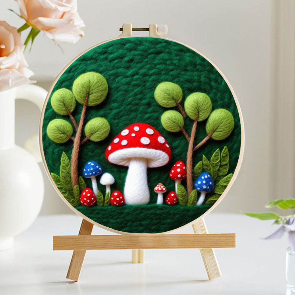 A Mushroom Forest Nestled in Greenery Wool Needle Felting Painting Kit