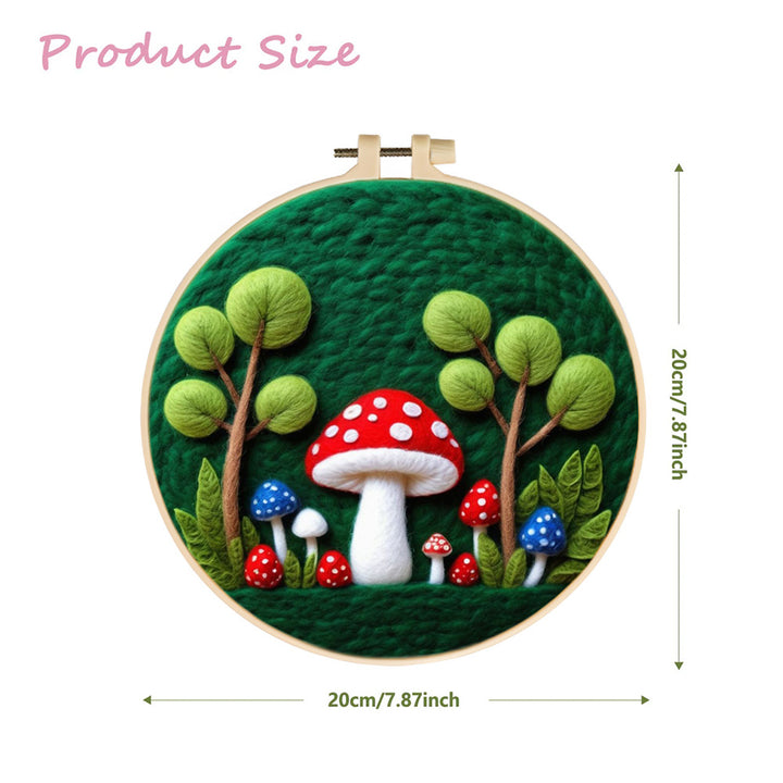 A Mushroom Forest Nestled in Greenery Wool Needle Felting Painting Kit