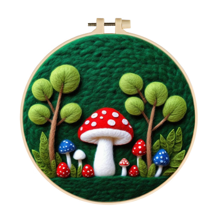 A Mushroom Forest Nestled in Greenery Wool Needle Felting Painting Kit