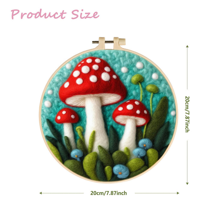 Red Spotted Mushrooms in Teal Garden Wool Needle Felting Painting Kit