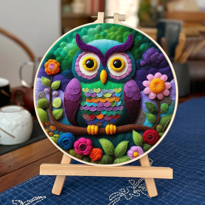 Whimsical Owl with Floral Accents Wool Needle Felting Painting Kit