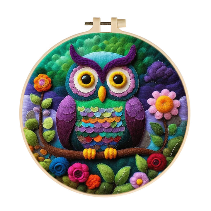 Whimsical Owl with Floral Accents Wool Needle Felting Painting Kit