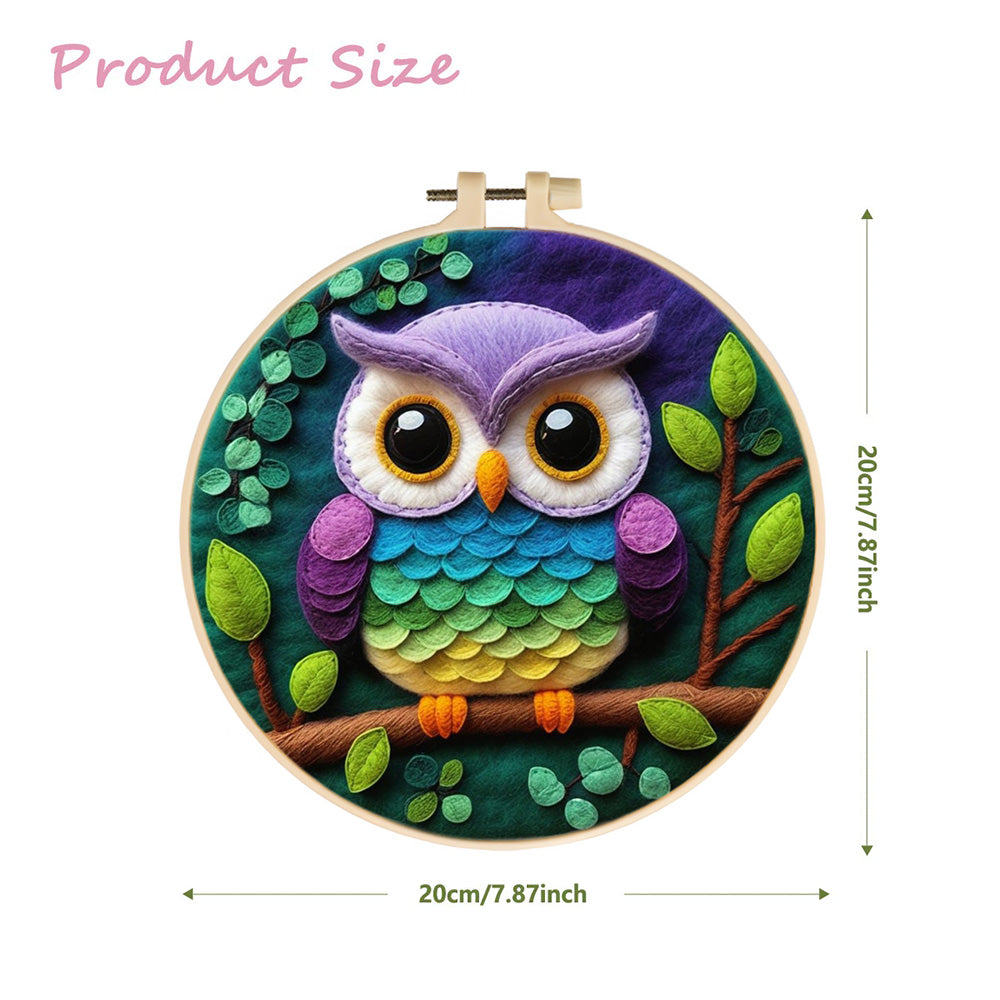 Colorful Owl on Forest Branch Wool Needle Felting Painting Kit