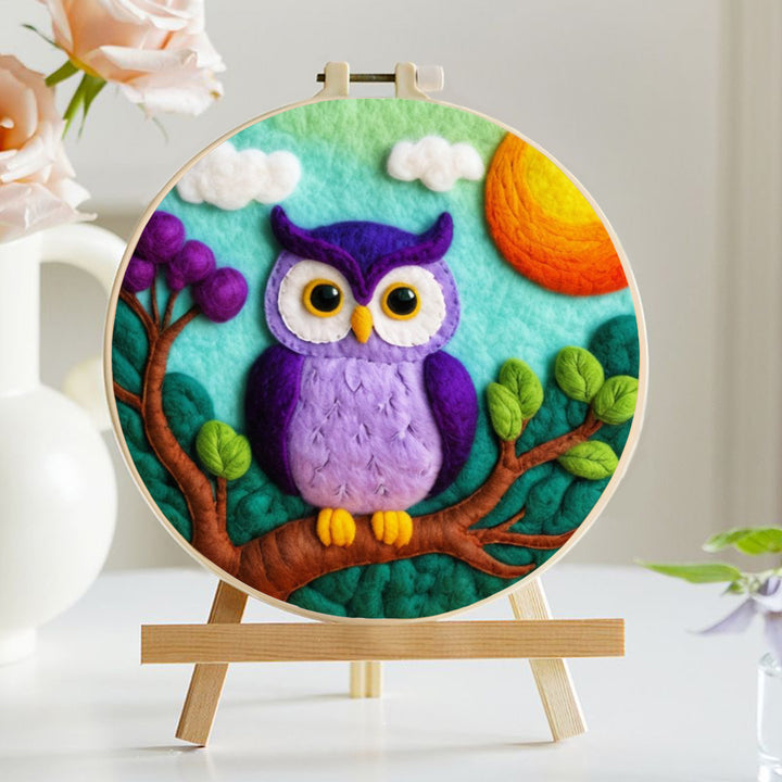 Purple Owl on Sunny Branch Wool Needle Felting Painting Kit