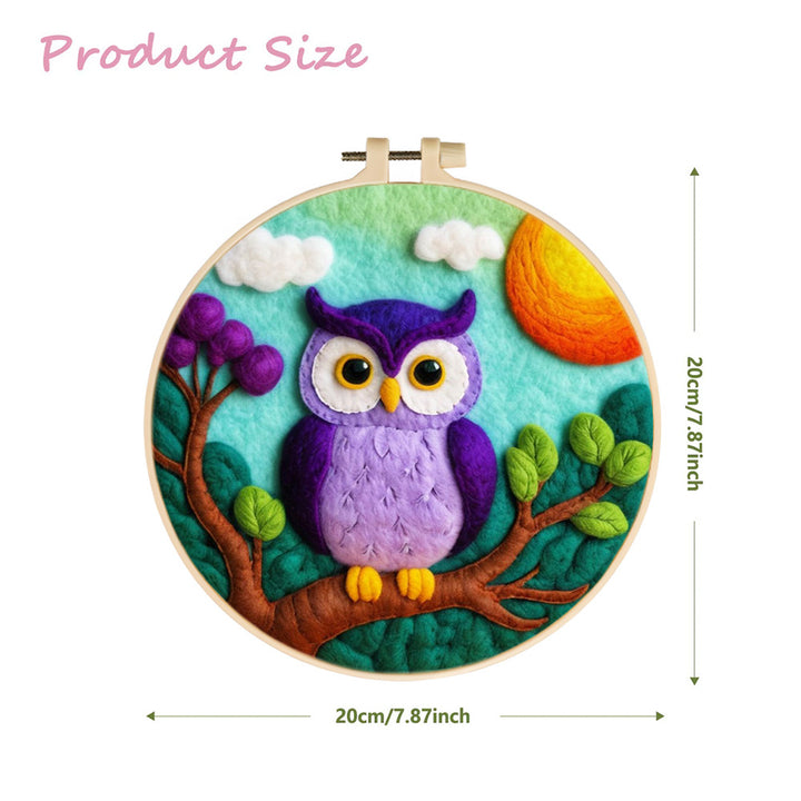 Purple Owl on Sunny Branch Wool Needle Felting Painting Kit